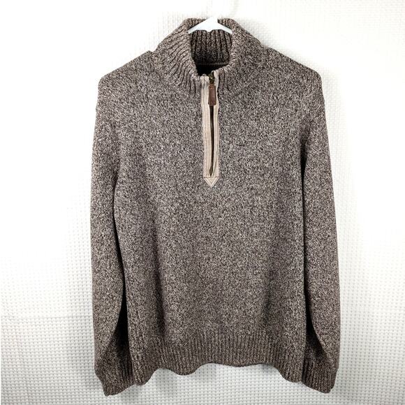 Tommy Hilfiger Sweater Large Brown Marled 1/4 Zip Made in Hong Kong Cotton Knit - Picture 1 of 5